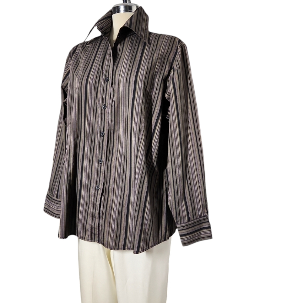YORK  Long Sleeve  Stripped Black and Brown  Size L Big